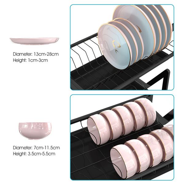 Dish Drying Rack 3 Tier Plate Drainer Cutlery Utensil Holder Kitchen Shelf Organizer Storage For Cup Chopping Board With Drainboard