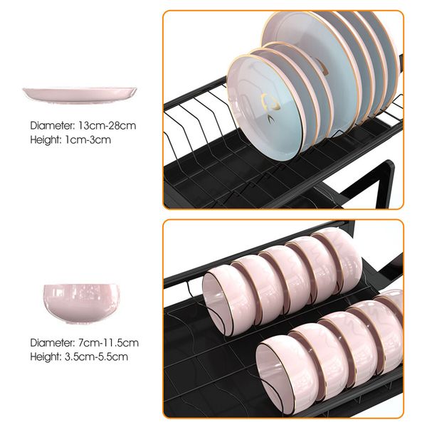 Dish Drying Rack 2 Tier Kitchen Organizer Plate Drainer Cutlery Holder Storage Shelf For Cup Utensil Chopping Board With Drainboard