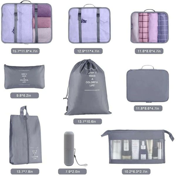 9 Set Packing Cubes Luggage Packing Organizers for Travel Accessories