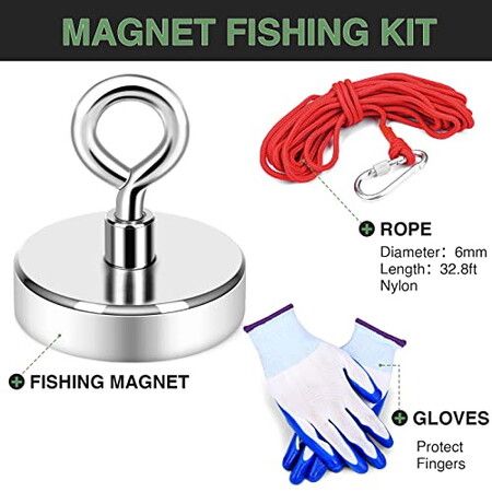 Magnet Fishing Lifting Kit Rare Earth Magnetic with Countersunk Hole Eyebolt Rope 200KG Pulling Force