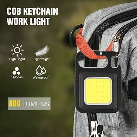 Mini LED COB Flashlight, 800 Lumens COB Keychain Rechargeable Mini LED Keychain Flashlight with 4 Modes Waterproof Light for Daily Use, Auto Repairing