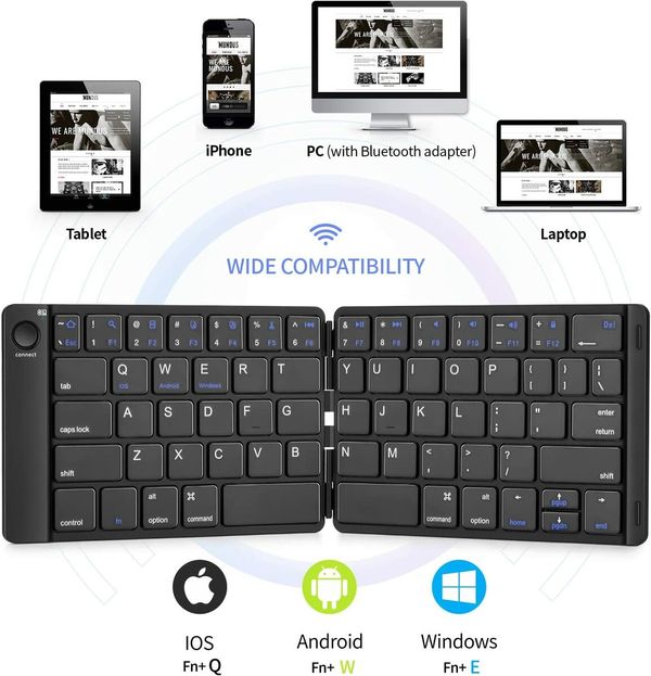 Foldable Bluetooth Keyboard - Portable Wireless Keyboard with Stand Holder, Rechargeable Full Size Ultra Slim Folding Keyboard Compatible IOS Android Windows Smartphone Tablet and Laptop-Black