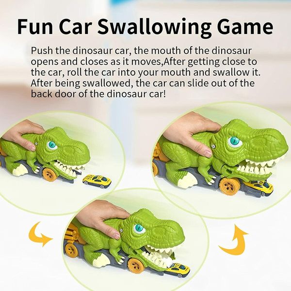 10 Pcs Kids Dino Truck,Dinosaur Excavator Engineering Vehicle Model Toy 1 Dinosaur Truck And 6 Alloy Car