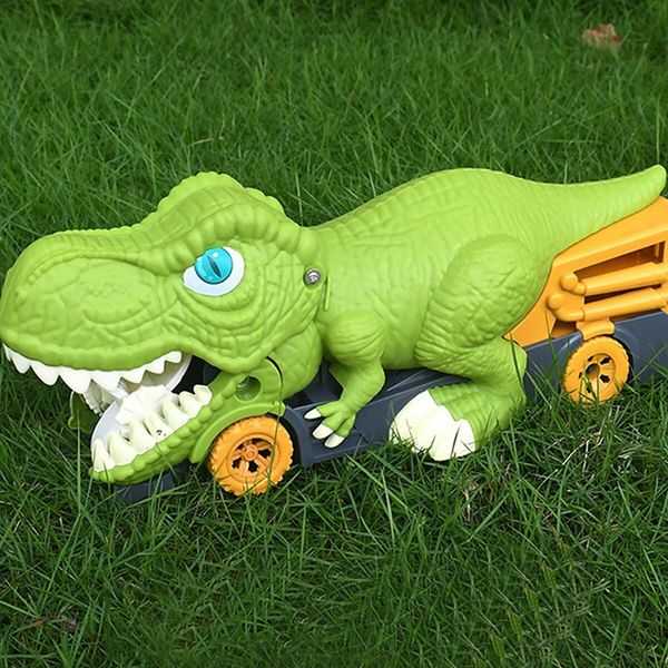 10 Pcs Kids Dino Truck,Dinosaur Excavator Engineering Vehicle Model Toy 1 Dinosaur Truck And 6 Alloy Car