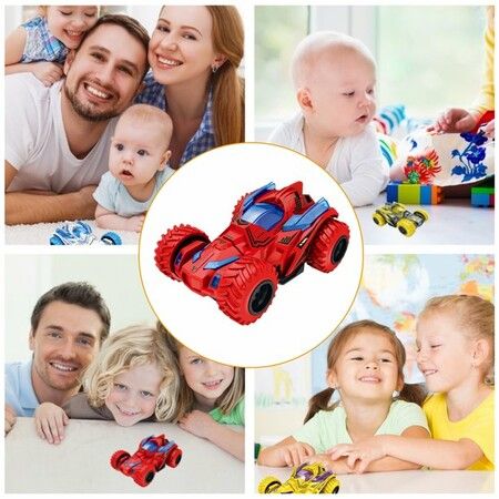 Pull Back Cars Toys Trucks Turnable Friction Powered Push and Go Vehicles (Red)