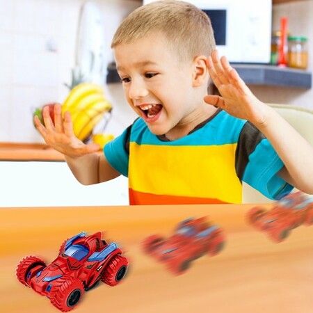 Pull Back Cars Toys Trucks Turnable Friction Powered Push and Go Vehicles (Red)