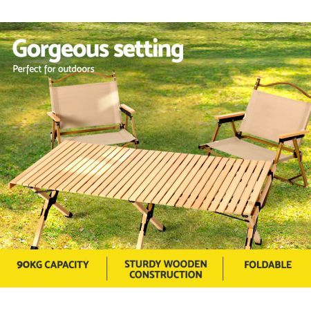 Gardeon Outdoor Furniture Wooden Egg Roll Picnic Table Camping Desk 120CM