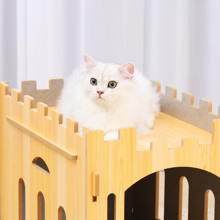 Cat House Rabbit Hutch Pet Scratcher Indoor Bunny Cage Kitten Castle Condo Cave Guinea Pig MDF Collapsible with Lockable Door