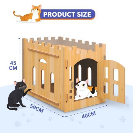 Cat House Rabbit Hutch Pet Scratcher Indoor Bunny Cage Kitten Castle Condo Cave Guinea Pig MDF Collapsible with Lockable Door