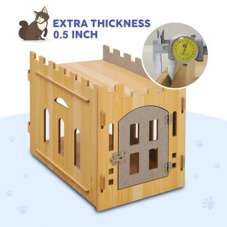 Cat House Rabbit Hutch Pet Scratcher Indoor Bunny Cage Kitten Castle Condo Cave Guinea Pig MDF Collapsible with Lockable Door