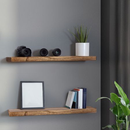 Levede 2 Pcs Floating Shelves Wall Mounted Storage Solid Wood Display Shelf