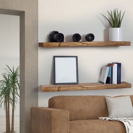 Levede 2 Pcs Floating Shelves Wall Mounted Storage Solid Wood Display Shelf