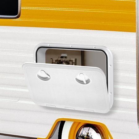 Manan Access Hatch White Lid Locked Caravan Storage Boat RV Camper 440x315mm