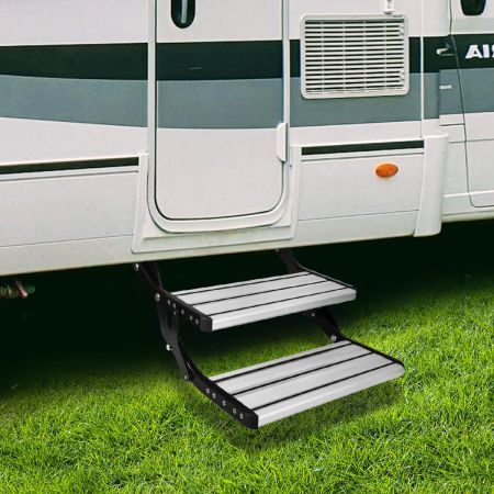 Double Caravan Step Folding Steps Aluminium Pull Out Camper Trailer Motorhome RV