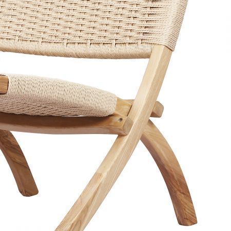 Levede Foldable Single Deck Chair Solid Ash Wood Kraft Rope Paper Woven Seat