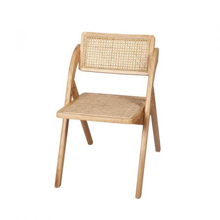 Levede Foldable Single Deck Chair Solid Wood Rubberwood Rattan Lounge Seat