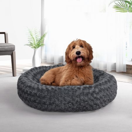 Calming Dog Bed Warm Soft Plush M Dark Grey Medium