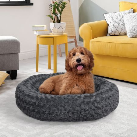 Calming Dog Bed Warm Soft Plush M Dark Grey Medium