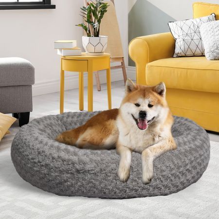 Calming Dog Bed Warm Soft Plush XL Grey X-Large