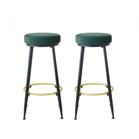 Levede Upholstered Swivel Bar Stools Backless Velvet Kitchen Counter Chairs x2