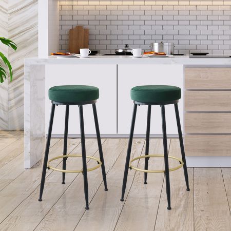 Levede Upholstered Swivel Bar Stools Backless Velvet Kitchen Counter Chairs x2