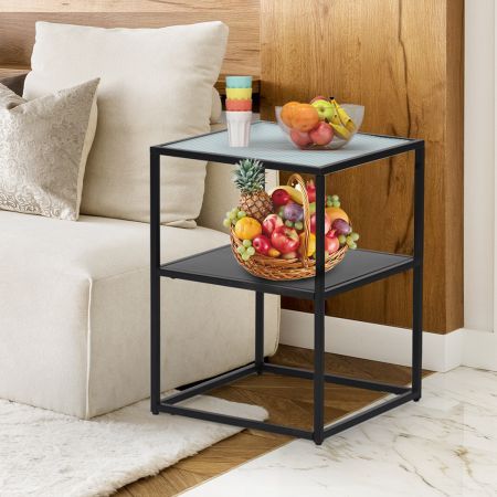 Levede 2-Tier Side Table Open Design Steel Home Shelf Safety Glass End Table