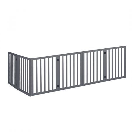 PaWz Wooden Pet Gate Dog Fence Safety Stair Barrier Security Door 6 Panels Grey