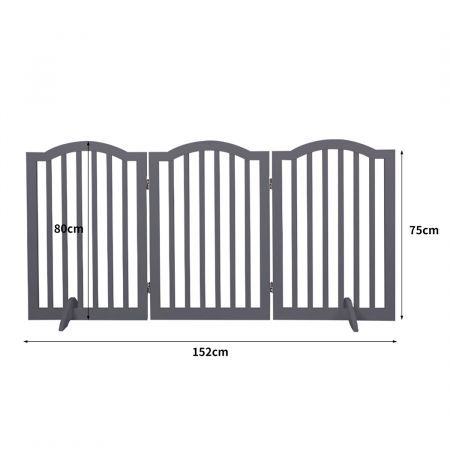 PaWz Wooden Pet Gate Dog Fence Safety Stair Barrier Security Door 3 Panels Grey