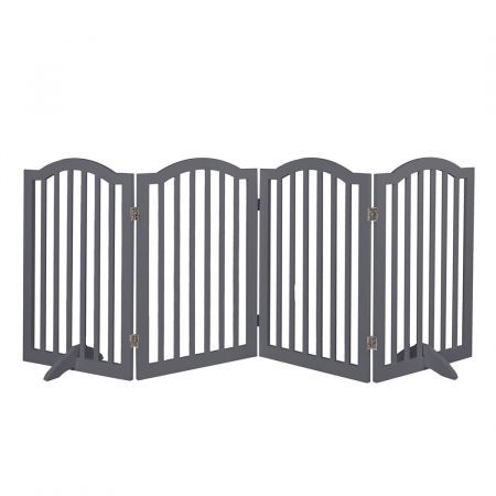 PaWz Wooden Pet Gate Dog Fence Safety Stair Barrier Security Door 4 Panels Grey