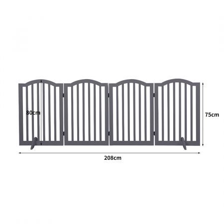 PaWz Wooden Pet Gate Dog Fence Safety Stair Barrier Security Door 4 Panels Grey