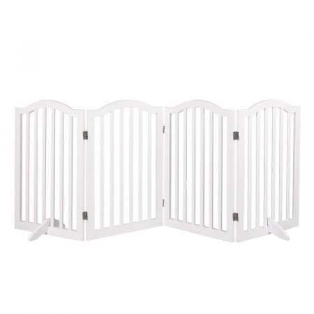 PaWz Wooden Pet Gate Dog Fence Safety Stair Barrier Security Door 4 Panels White