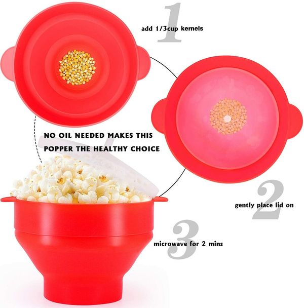 Microwaveable Silicone Popcorn Popper, BPA Free Collapsible Hot Air Microwavable Popcorn Maker Bowl