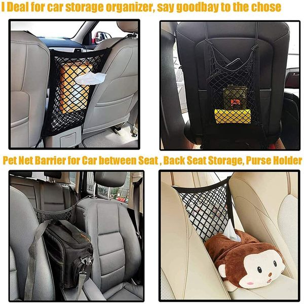 Dog Car Net Barrier with Auto Safety Mesh Organizer Baby Stretchable Storage Bag Universal for Cars, SUVs Car Driving Safely with Children & Pets