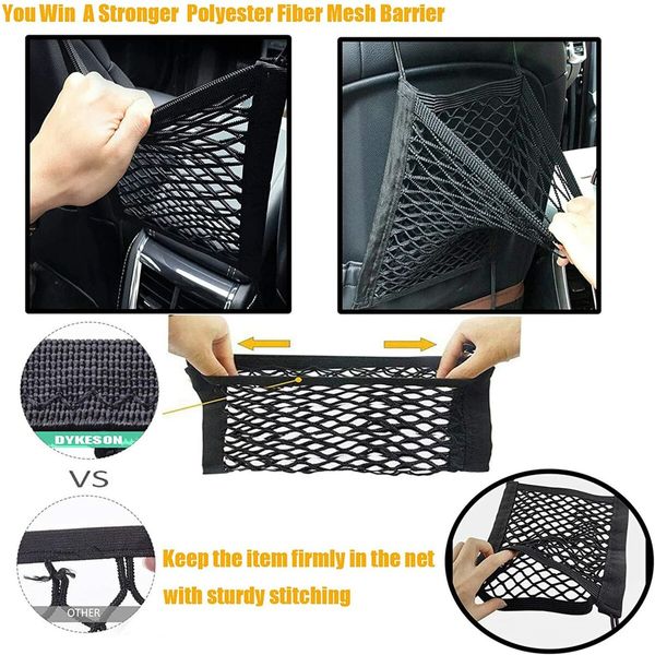 Dog Car Net Barrier with Auto Safety Mesh Organizer Baby Stretchable Storage Bag Universal for Cars, SUVs Car Driving Safely with Children & Pets