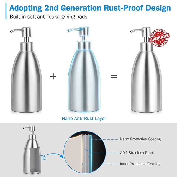 304 Stainless Steel Countertop Soap Dispenser 15.2Oz,Rust-Proof Liquid Soap Pump Bottle for Kitchen,Bathroom and Countertop Hand Dish Lotion