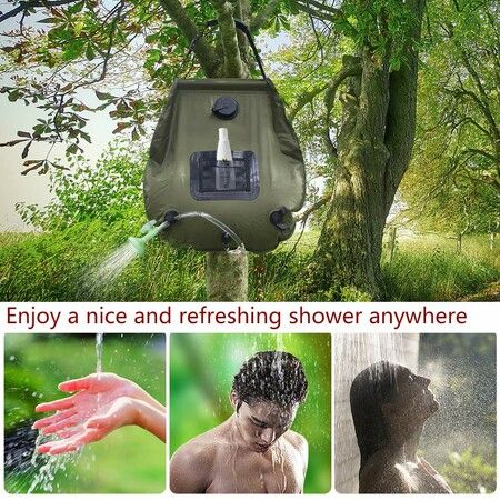 Solar Shower Bag 20L Solar Heating Camping On-Off Switchable Shower Head for Beach Swimming Outdoor Traveling Hiking(Geen)