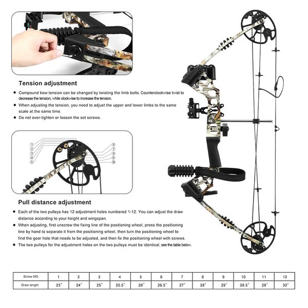 Compound Bow Arrow Set Archery Sports Hunting Target Shooting RH 20-70lbs Adjustable 320fps Speed for Beginner Master Camo