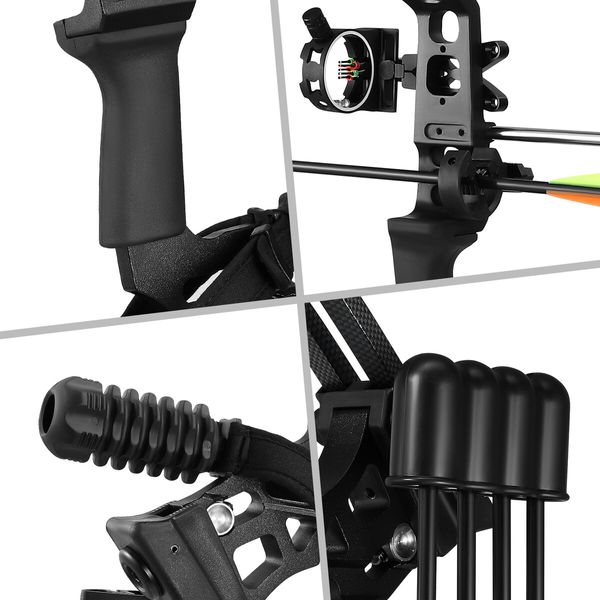 Compound Bow Arrow Set Sports Archery Hunting Target Shooting 20-70lbs Right Handed Adjustable for Beginners Masters Black