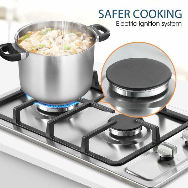 Gas Cooktop 2 Burner Stove Hob Cooker Top Knobs 30cm NG LPG Stainless Steel Surface Silver Maxkon