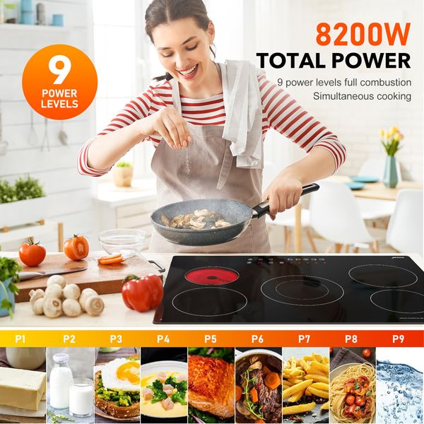 Ceramic Cooktop Stove Electric Cooker Hob Glass Top 5 Burners 6 Zones Touch Control Built In Maxkon