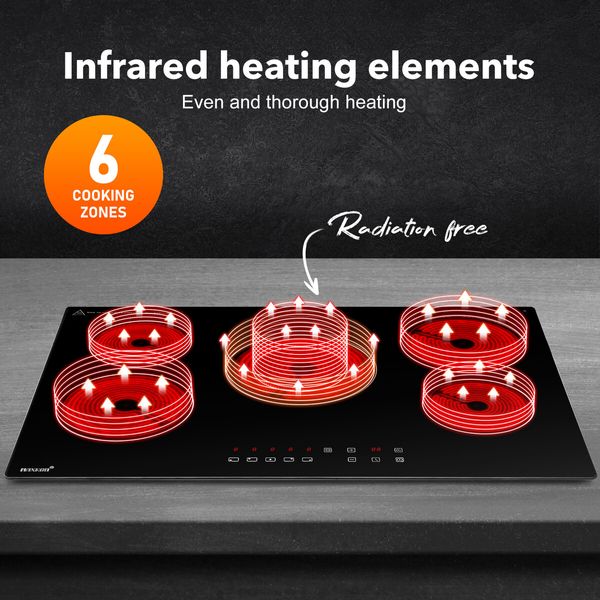 Ceramic Cooktop Stove Electric Cooker Hob Glass Top 5 Burners 6 Zones Touch Control Built In Maxkon