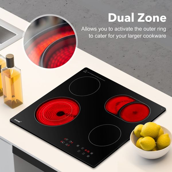 Ceramic Cooktop Stove Electric Cooktop Hob Cooker Glass Top 4 Burners 6 Zones 60cm Touch Control Built In Maxkon