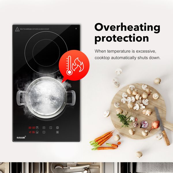 Ceramic Cooker Cooktop Stove Electric Glass Top Hob Cooker 2 Burners 3 Zones 30cm Touch Control Built In Maxkon