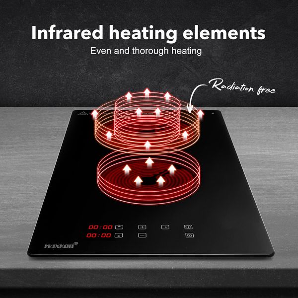 Ceramic Cooker Cooktop Stove Electric Glass Top Hob Cooker 2 Burners 3 Zones 30cm Touch Control Built In Maxkon