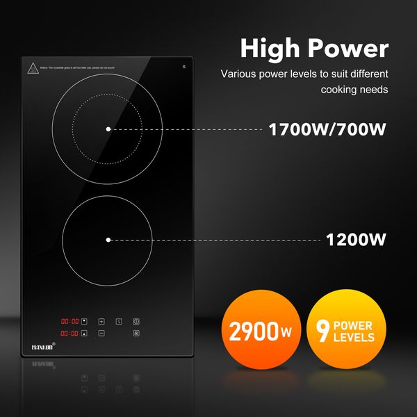 Ceramic Cooker Cooktop Stove Electric Glass Top Hob Cooker 2 Burners 3 Zones 30cm Touch Control Built In Maxkon