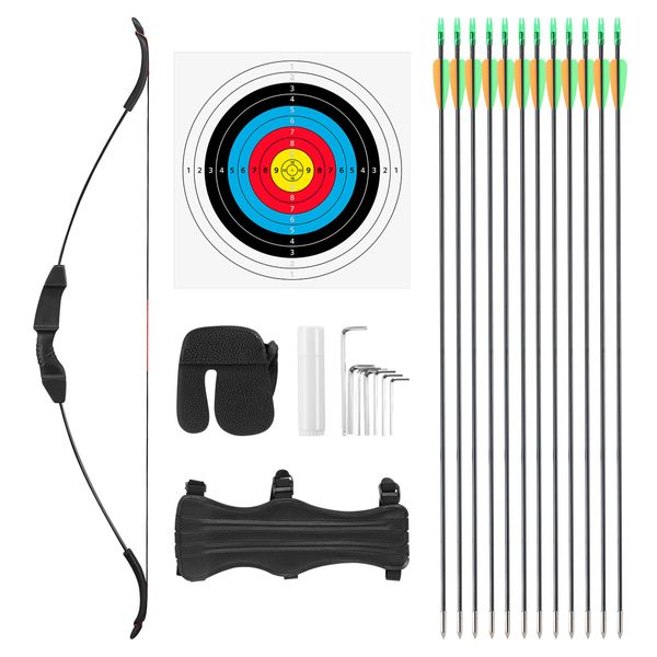 40lbs Recurve Bow Arrow Set Sports Archery Outdoor Hunting Equipment Target Shooting 40lbs Left Right Handed Black