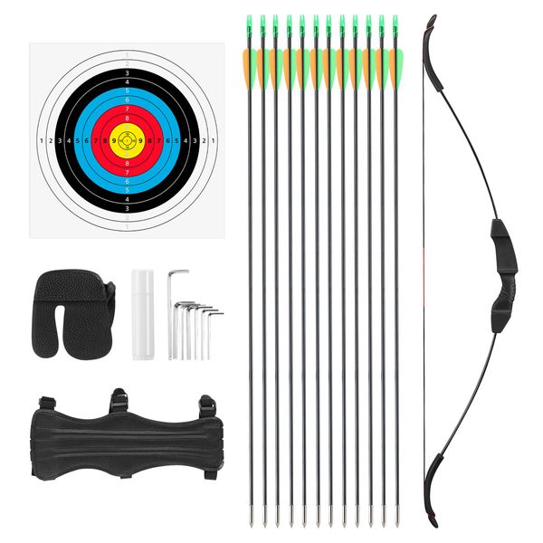 40lbs Recurve Bow Arrow Set Sports Archery Outdoor Hunting Equipment Target Shooting 40lbs Left Right Handed Black