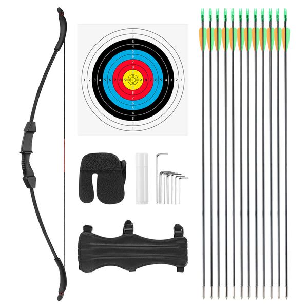 30lbs Recurve Bow Arrow Set Archery Sports Equipment Outdoor Hunting Target Shooting 30lbs Left Right Handed Black