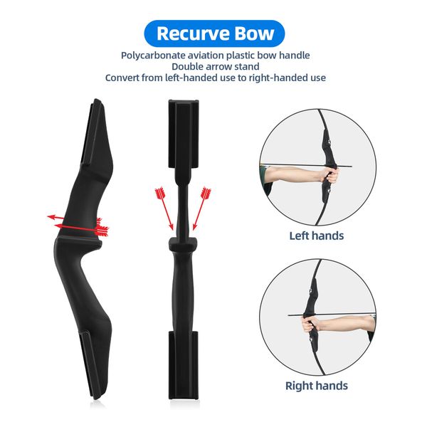 30lbs Recurve Bow Sports Archery Exercise Equipment Outdoor Hunting Target Shooting Games 30lbs Left Right Handed Black