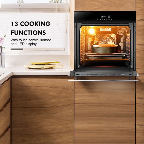 Electric Wall Oven Convection Baking Cooking Chef Stainless Steel Built In Cooker Touch Control 80L 3150W 13 Functions Maxkon